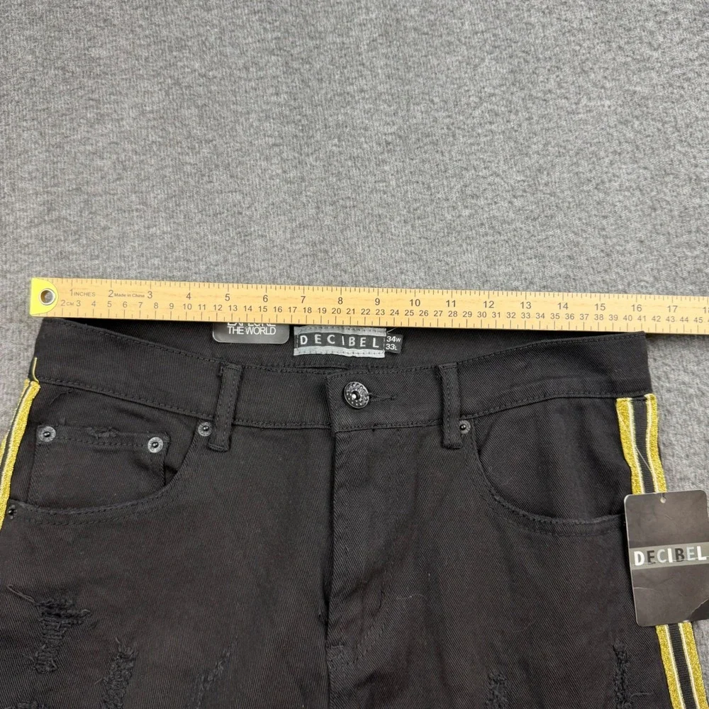 Decibel Distressed Jeans Men's 34 Black Gold Side Stripe Ripped Streetwear Denim